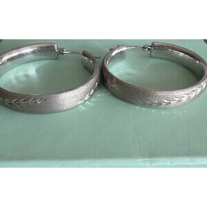Ati 925 Sterling Silver Bright Cut Hoop Earrings